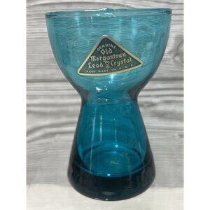 Old Morgantown Lead Crystal Peacock Blue Barton Candleholder 3.75 Handmade USA